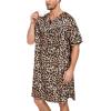 imageSWOMOG Mens Silk Satin Nightshirt Short Sleeve Loose Henley Sleep Shirt Comfy Nightgown Big ampamp Tall Men SleepwearLeopard