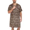 imageSWOMOG Mens Silk Satin Nightshirt Short Sleeve Loose Henley Sleep Shirt Comfy Nightgown Big ampamp Tall Men SleepwearLeopard