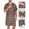 imageSWOMOG Mens Silk Satin Nightshirt Short Sleeve Loose Henley Sleep Shirt Comfy Nightgown Big ampamp Tall Men SleepwearLeopard