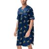 imageSWOMOG Mens Silk Satin Nightshirt Short Sleeve Loose Henley Sleep Shirt Comfy Nightgown Big ampamp Tall Men SleepwearNavy Leopard