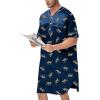imageSWOMOG Mens Silk Satin Nightshirt Short Sleeve Loose Henley Sleep Shirt Comfy Nightgown Big ampamp Tall Men SleepwearNavy Leopard