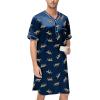 imageSWOMOG Mens Silk Satin Nightshirt Short Sleeve Loose Henley Sleep Shirt Comfy Nightgown Big ampamp Tall Men SleepwearNavy Leopard
