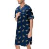imageSWOMOG Mens Silk Satin Nightshirt Short Sleeve Loose Henley Sleep Shirt Comfy Nightgown Big ampamp Tall Men SleepwearNavy Leopard