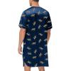imageSWOMOG Mens Silk Satin Nightshirt Short Sleeve Loose Henley Sleep Shirt Comfy Nightgown Big ampamp Tall Men SleepwearNavy Leopard