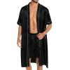 imageSWOMOG Mens Silk Satin Robe with Shorts Set 2PCS Short Sleeve Kimono Bathrobe Soft Sleepwear Pjs Sets with Pockets