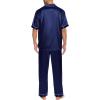 imageSWOMOG Mens Silky Satin Pajamas Set Short Sleeve Pjs Button Down Sleepwear Top ampamp Long Pants Deep Navy Blue Large