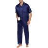 imageSWOMOG Mens Silky Satin Pajamas Set Short Sleeve Pjs Button Down Sleepwear Top ampamp Long Pants Deep Navy Blue Large