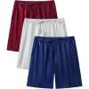 imageSWOMOG Mens 3 Pack Satin Pajama Shorts Silk Pajama Boxer Lounge Sleep Bottoms Button Fly with Pockets ampamp DrawstringGreyNavy BlueWine Red