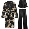 imageSWOMOG Mens 3 Pcs Robe Silk Satin Kimono Bathrobe with ShortsampampPants Set Lightweight Soft SleepwearBlack Dragon