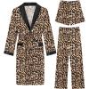 imageSWOMOG Mens 3 Pcs Robe Silk Satin Kimono Bathrobe with ShortsampampPants Set Lightweight Soft SleepwearLeopard