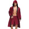 imageSWOMOG Mens Hooded Robe Satin Bathrobe with Shorts Set Silky Kimono Robe with HoodWine Red