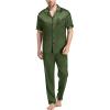 imageSWOMOG Mens Satin Pajama Set Short Sleeve Classic Sleepwear Button Down Silky Loungewear with Long PantsOlive Green
