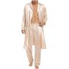 imageSWOMOG Mens Satin Robe Silky Kimono Bathrobe with Shorts Set Lightweight Soft Loungewear NightwearZlong Sleevechampagne