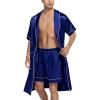 imageSWOMOG Mens Satin Robe with Shorts Set Silky Short Sleeve Kimono Bathrobe Lightweight Soft SleepwearClassicnavy Blue