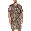 imageSWOMOG Mens Silk Satin Nightshirt Short Sleeve Loose Henley Sleep Shirt Comfy Nightgown Big ampamp Tall Men SleepwearLeopard