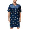 imageSWOMOG Mens Silk Satin Nightshirt Short Sleeve Loose Henley Sleep Shirt Comfy Nightgown Big ampamp Tall Men SleepwearNavy Leopard
