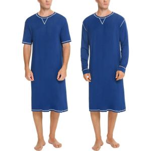 imageSWOMOG Mens 2 Pack Nightshirt Comfy Big ampamp Tall Henley Sleep Shirt Soft Loose Pajama Short ampamp Long Sleeve Nightgown SXXL Navy Medium