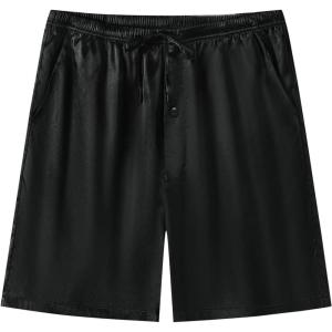 imageSWOMOG Mens 3 Pack Satin Pajama Shorts Silk Pajama Boxer Lounge Sleep Bottoms Button Fly with Pockets ampamp Drawstring1 Pack  Black