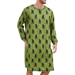 imageSWOMOG Mens Nightgown Long Sleeve Lounge Sleep Henley Shirt Pajama Big ampamp Tall Nightshirt Comfy Nightwear SXXLArmy Green Bigfoot