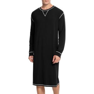 imageSWOMOG Mens Nightgown Long Sleeve Lounge Sleep Henley Shirt Pajama Big ampamp Tall Nightshirt Comfy Nightwear SXXLBlack