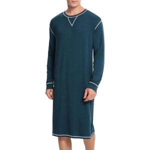 imageSWOMOG Mens Nightgown Long Sleeve Lounge Sleep Henley Shirt Pajama Big ampamp Tall Nightshirt Comfy Nightwear SXXLBlue Green