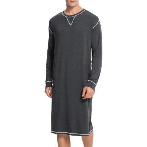imageSWOMOG Mens Nightgown Long Sleeve Lounge Sleep Henley Shirt Pajama Big ampamp Tall Nightshirt Comfy Nightwear SXXLDeep Grey