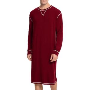 imageSWOMOG Mens Nightgown Long Sleeve Lounge Sleep Henley Shirt Pajama Big ampamp Tall Nightshirt Comfy Nightwear SXXLDeep Wine Red