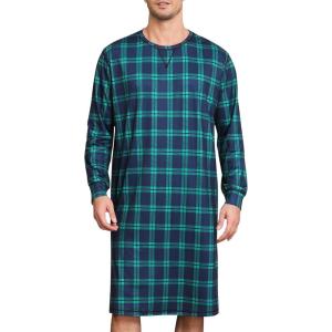 imageSWOMOG Mens Nightgown Long Sleeve Lounge Sleep Henley Shirt Pajama Big ampamp Tall Nightshirt Comfy Nightwear SXXLGreen Black Plaid
