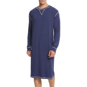 imageSWOMOG Mens Nightgown Long Sleeve Lounge Sleep Henley Shirt Pajama Big ampamp Tall Nightshirt Comfy Nightwear SXXLNavy Blue