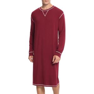 imageSWOMOG Mens Nightgown Long Sleeve Lounge Sleep Henley Shirt Pajama Big ampamp Tall Nightshirt Comfy Nightwear SXXLWine Red