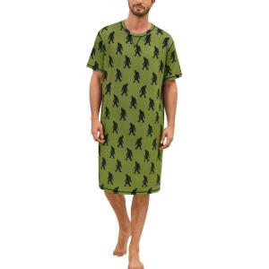 imageSWOMOG Mens Nightshirt Short Sleeve Nightgown Soft Loose Sleepwear Lightweight Nightwear Comfy Henley Sleep Shirt SXXLArmy Green Bigfoot