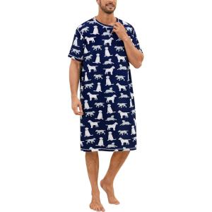 imageSWOMOG Mens Nightshirt Short Sleeve Nightgown Soft Loose Sleepwear Lightweight Nightwear Comfy Henley Sleep Shirt SXXLNavy Blue Dogs