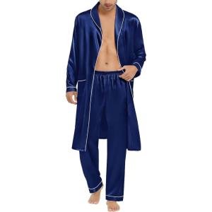 imageSWOMOG Mens Satin Robe Silky Kimono Bathrobe with Shorts Set Lightweight Soft Loungewear NightwearZlong Sleeveblue