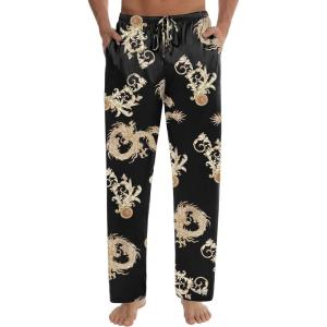 imageSWOMOG Mens Satin Silk Pajama Pant Long Pj Bottoms Soft Lounge Sleep Pants with PocketsA Black Dragon