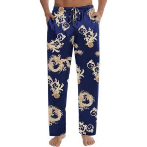 imageSWOMOG Mens Satin Silk Pajama Pant Long Pj Bottoms Soft Lounge Sleep Pants with PocketsA Blue Dragon