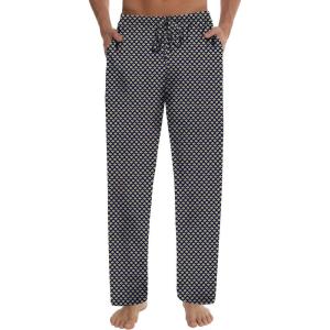 imageSWOMOG Mens Satin Silk Pajama Pant Long Pj Bottoms Soft Lounge Sleep Pants with PocketsA Geometric Yellow