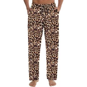 imageSWOMOG Mens Satin Silk Pajama Pant Long Pj Bottoms Soft Lounge Sleep Pants with PocketsA Leopard Print