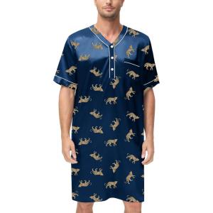 imageSWOMOG Mens Silk Satin Nightshirt Short Sleeve Loose Henley Sleep Shirt Comfy Nightgown Big ampamp Tall Men SleepwearNavy Leopard