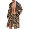 imageSWOMOG Mens Satin Robe with Shorts Set Silky Kimono Bathrobe Lightweight Soft SleepwearLeopard