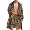 imageSWOMOG Mens Satin Robe with Shorts Set Silky Kimono Bathrobe Lightweight Soft SleepwearLeopard