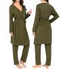 imageSWOMOG Maternity Nursing Robe Set 3 Piece Breastfeeding Pajamas 3 in 1 Labor Delivery Sleevless TopsampampLong Pants Pregnancy PjsArmy Green
