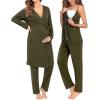 imageSWOMOG Maternity Nursing Robe Set 3 Piece Breastfeeding Pajamas 3 in 1 Labor Delivery Sleevless TopsampampLong Pants Pregnancy PjsArmy Green