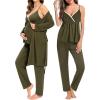 imageSWOMOG Maternity Nursing Robe Set 3 Piece Breastfeeding Pajamas 3 in 1 Labor Delivery Sleevless TopsampampLong Pants Pregnancy PjsArmy Green