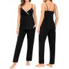 imageSWOMOG Maternity Nursing Robe Set 3 Piece Breastfeeding Pajamas 3 in 1 Labor Delivery Sleevless TopsampampLong Pants Pregnancy PjsBlack