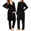 imageSWOMOG Maternity Nursing Robe Set 3 Piece Breastfeeding Pajamas 3 in 1 Labor Delivery Sleevless TopsampampLong Pants Pregnancy PjsBlack