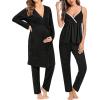 imageSWOMOG Maternity Nursing Robe Set 3 Piece Breastfeeding Pajamas 3 in 1 Labor Delivery Sleevless TopsampampLong Pants Pregnancy PjsBlack Grey