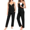 imageSWOMOG Maternity Nursing Robe Set 3 Piece Breastfeeding Pajamas 3 in 1 Labor Delivery Sleevless TopsampampLong Pants Pregnancy PjsBlack Grey