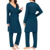 imageSWOMOG Maternity Nursing Robe Set 3 Piece Breastfeeding Pajamas 3 in 1 Labor Delivery Sleevless TopsampampLong Pants Pregnancy PjsBlue Green