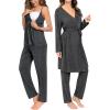 imageSWOMOG Maternity Nursing Robe Set 3 Piece Breastfeeding Pajamas 3 in 1 Labor Delivery Sleevless TopsampampLong Pants Pregnancy PjsDeep Grey