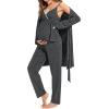 imageSWOMOG Maternity Nursing Robe Set 3 Piece Breastfeeding Pajamas 3 in 1 Labor Delivery Sleevless TopsampampLong Pants Pregnancy PjsDeep Grey